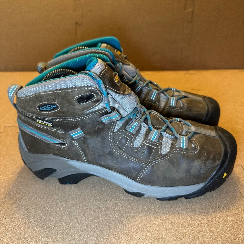 Keen Women's Gray Hiking Lace-Up Boots with Teal Accents